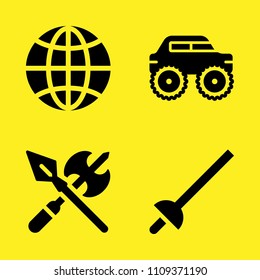 fencing, global, axe and monster truck vector icon set. Sample icons set for web and graphic design