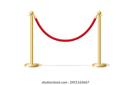 Fencing gold bollards with red rope template. Security barrier at solemn ceremonies and events. Warning from security service that passage is vector closed