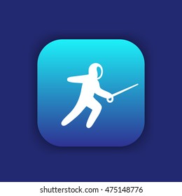 Fencing icon, attacking fencer with foil pictogram, vector illustration