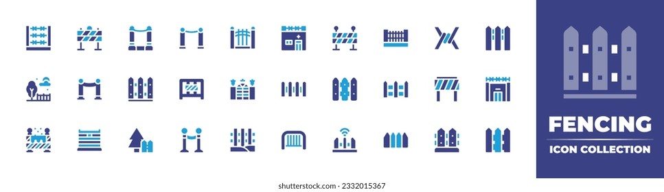 Fencing icon collection. Duotone color. Vector illustration. Containing barbed wire, barrier, fence, hospital, park, red carpet, gate, fences, prison, garden, iron fence.