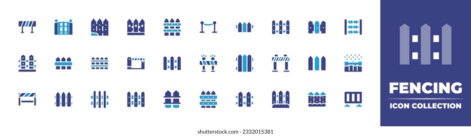 Fencing icon collection. Duotone color. Vector illustration. Containing barricade, gate, fence, fences, wire fence, picket fence.