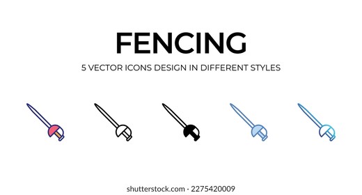 fencing Icon Design in Five style with Editable Stroke. Line, Solid, Flat Line, Duo Tone Color, and Color Gradient Line. Suitable for Web Page, Mobile App, UI, UX and GUI design.