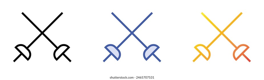 icono de esgrima. Diseño de estilo de relleno lineal, azul y degradado aislado sobre fondo blanco