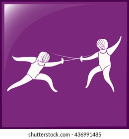 Fencing icon on purple background illustration