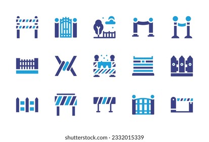 Fencing icon set. Duotone color. Vector illustration. Containing barrier, gate, park, red carpet, fence, barbed wire, fences, barricade. 