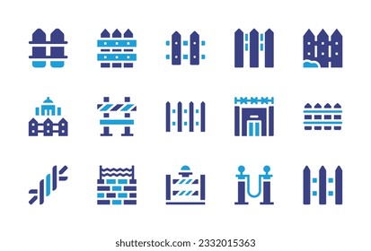 Fencing icon set. Duotone color. Vector illustration. Containing fence, prison, barbed wire, wall, barrier.