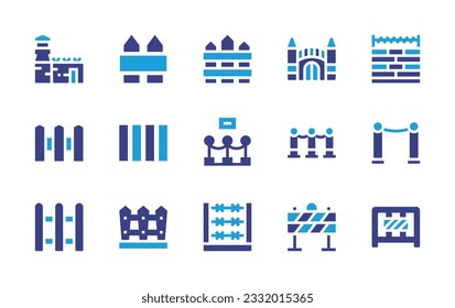 Fencing icon set. Duotone color. Vector illustration. Containing prison, fence, gate, wall, vip, railing, barbed wire, barrier. 