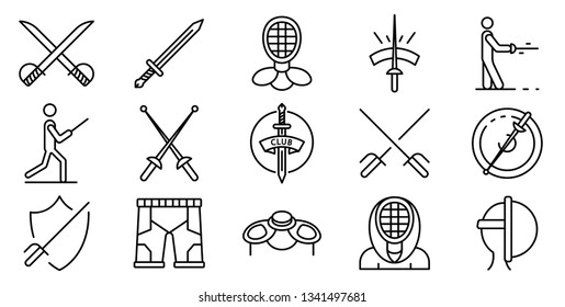 Fencing icons set. Outline set of fencing vector icons for web design isolated on white background