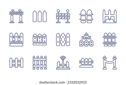 Conjunto de iconos de la línea de cercado. Trazo editable. Ilustración vectorial. Conteniendo valla, barrera.