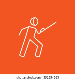 Fencing line icon for web, mobile and infographics. Vector white icon isolated on red background.
