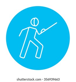 Fencing line icon for web, mobile and infographics. Vector white icon on the light blue circle isolated on white background.