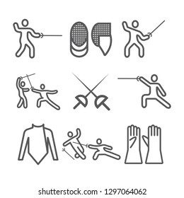 Fencing line icons set. Vector signs for web graphics. Infographics.