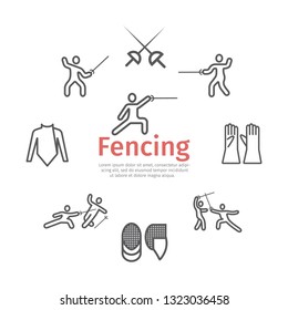 Fencing line icons set. Vector signs for web graphics. Infographics.