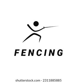 Fencing Logo Design Concept With Outline People And Sword Icons