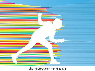 Fencing man abstract lines vector background concept illustration