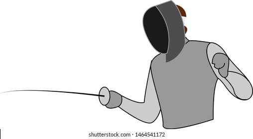 Fencing man, illustration, vector on white background.