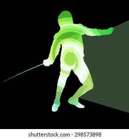 Fencing man silhouette vector background colorful concept made of transparent curved shapes