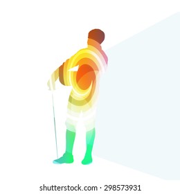 Fencing man silhouette vector background colorful concept made of transparent curved shapes