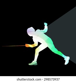 Fencing man silhouette vector background colorful concept made of transparent curved shapes