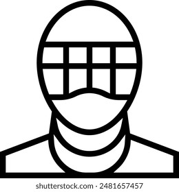 icono de máscara de esgrima. Diseño de estilo lineal delgado aislado sobre fondo blanco