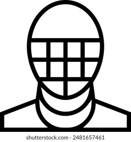 icono de máscara de esgrima. Diseño de estilo lineal delgado aislado sobre fondo blanco