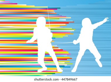 Fencing men duel abstract lines vector background concept illustration