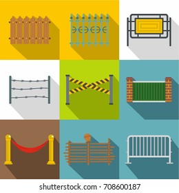 Fencing modules icon set. Flat style set of 9 fencing modules vector icons for web design