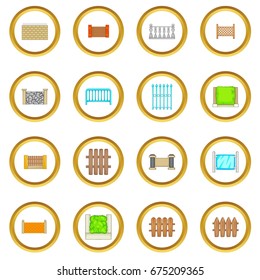 Fencing modules icons circle gold in cartoon style isolate on white background vector illustration