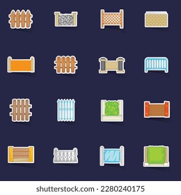 Fencing modules icons set stikers collection vector with shadow on purple background