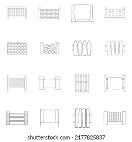 Fencing modules set icons in outline style isolated on white background