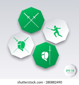 Fencing octagonal 3d icons in green and white, vector illustration, eps10, easy to edit