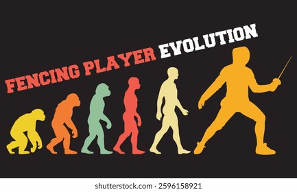 Fencing Player Evolution T-shirt Design, Fencing Player Evolution Design, evolution of man illustration.