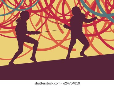 Fencing player fight abstract vector background
