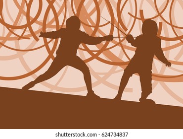 Fencing player fight abstract vector background