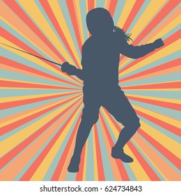 Fencing player fight abstract vector background burst