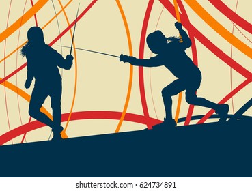 Fencing player fight abstract vector background