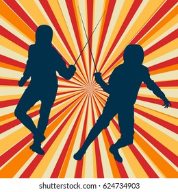Fencing player fight abstract vector background burst