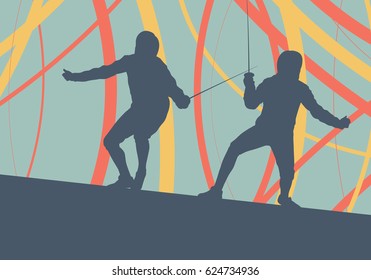 Fencing player fight abstract vector background