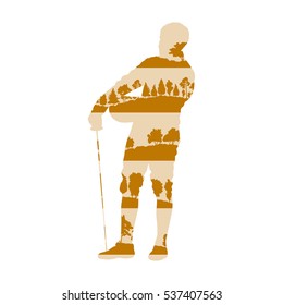 Fencing player man vector background poster illustration concept made of forest trees fragments isolated on white