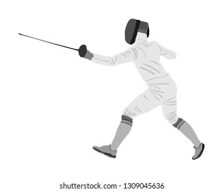 Fencing player portrait vector illustration isolated on white background. Fencing competition event. Sword fighting. Fence battle.