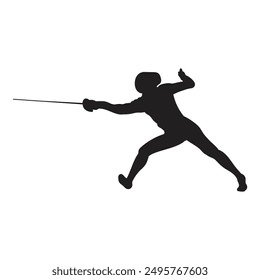 Fencing player portrait vector silhouette ,isolated on white background. Fencing competition event. Sword fighting. Swordplay training black