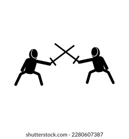 Fencing players in a match. Battle. Vector.