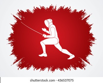 Fencing pose designed on grunge frame background graphic vector