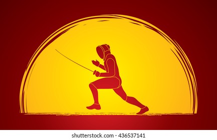 Fencing pose designed on moonlight background graphic vector