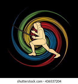Fencing pose designed on spin wheel background graphic vector