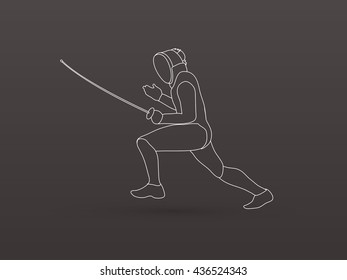 Fencing pose outline graphic vector