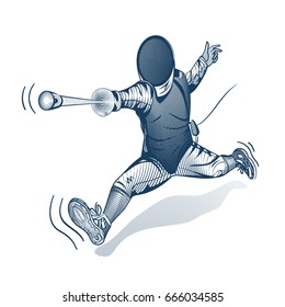 Fencing. Print for t-shirt. Vector engraving illustration. White background.