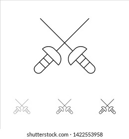 Fencing, Sabre, Sport Bold and thin black line icon set