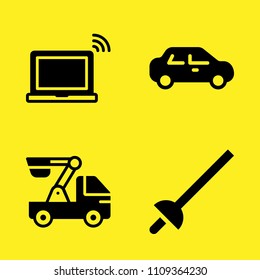 fencing, sedan, laptop and crane vector icon set. Sample icons set for web and graphic design