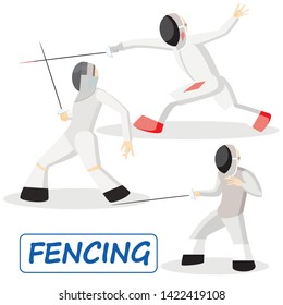 Fencing. Set of three athletes. Vector sport characters